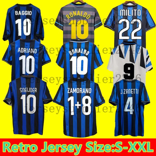 Inters Milans retro futbol formaları Ronaldo Crespo Adriano 1997 98 99 00 01 02 03 04 05 07 08 09 2010 Finaller Milito Sneijder J.Zanettti Eto'o Vintage Klasik Futbol Gömlek