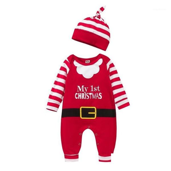 Set di abbigliamento Born Infant Baby Boy Girl I miei primi abiti natalizi Maniche lunghe Pagliaccetto Tuta Cappello Set Costume da Babbo Natale 0-2 Dh3Fs