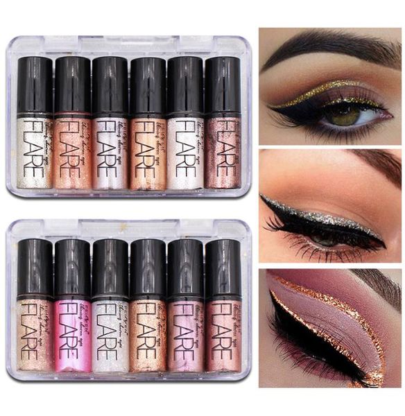 6er-Set Flüssig-Eyeliner, einfach zu tragen, wasserdicht, langlebig, Silber, Roségold, Farben, Weißgold, Glitzer, Schönheit, Lidschatten, Make-up3325135