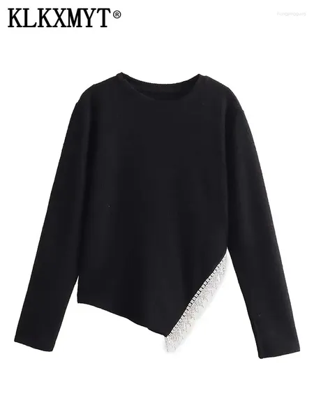 Suéteres femininos 2023 com pulôveres de strass assimétricos de malha fina suéter feminino manga comprida top feminino outono mulher jumper