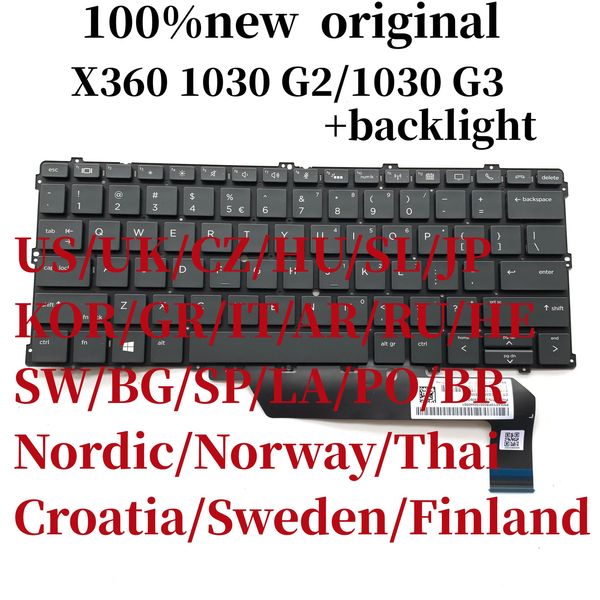 Tastaturen 100 % Original-Tastatur mit Hintergrundbeleuchtung für HP X360 1030 G2 G3-Serie 231130