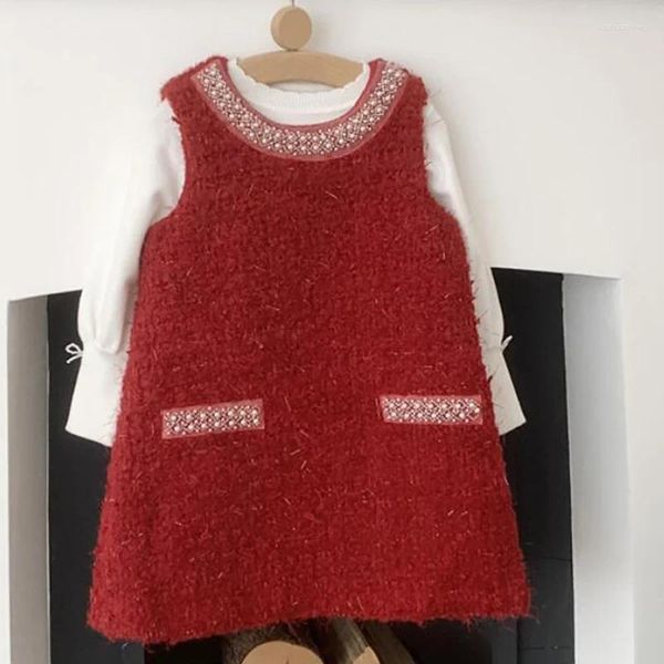 Abiti da ragazza Gilet per bambina di alta qualità Abito Autunno Inverno Perline per unghie Bambini per abbigliamento Bambini Natale