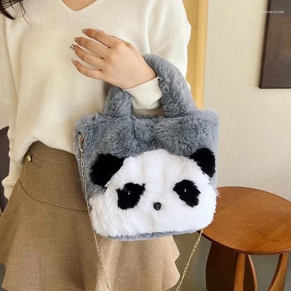 Sacos de noite Panda Pelúcia Bolsa Feminina Pequena Pele Messenger Y2K Eco Coreano Satchels Soft Furry Ombro Cross Chains Bolsas Fofas