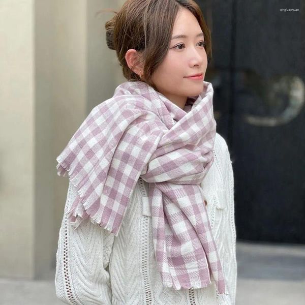 Schals Verdickt Trendy Für Mädchen Imitation Kaschmir Plaid Weibliche Koreanische Lange Schals Frauen Winter Grid Wraps Gestrickte