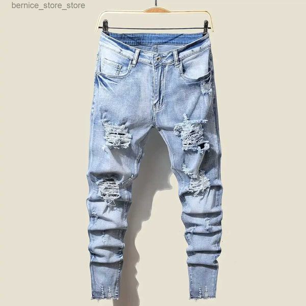 Herrenhosen Gute Qualität Hellblaue Röhrenjeans Männer Frühling Sommer Slim Fit Denim Jeans Männer Baumwolle Stretch Denim Hosen Cowboy Hosen Q231201