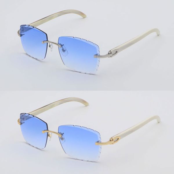 Occhiali da sole senza montatura di lusso Uomo Lentes de Sol Mujer Donna Designer Quadrato grande Originale Bianco Corno naturale genuino Montature per occhiali da sole per lenti con taglio a diamante Dimensioni 58mm