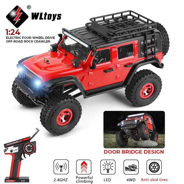 Auto elettrica/RC Wltoys 2428 1 24 Mini RC Car 2.4G con luci a LED 4WD Modello di veicolo fuoristrada Telecomando Camion meccanico Giocattolo per bambini 231130