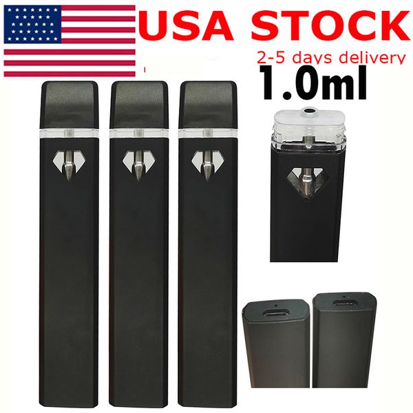 USA STOCK Einweg-Vape-Stift 1 ml E-Zigaretten-Pod-Wagen Dickes Öl leer USB wiederaufladbar 280-mAh-Akku Keramikspulen-Verdampfer Benutzerdefinierte Logo-Boxen Diamant-Fensterstifte