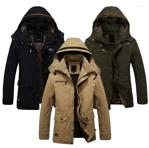 Hoodies masculinos jaquetas de inverno parka outerwear quente pele sintética forrado longo casaco com capuz zíper WB-001