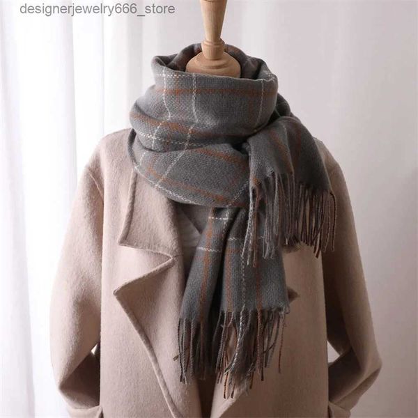 Schals 240X65cm 2023 Herbst Winter Luxus Warm Plaid Schal Mode Wrap Dicke Kopf Schals Europa Amerika Beliebte Quaste langen Schal Q231202