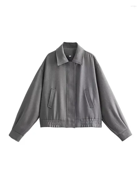 Giacche da donna Giubbotto bomber grigio da donna 2023 Cappotti streetwear autunnali per oversize