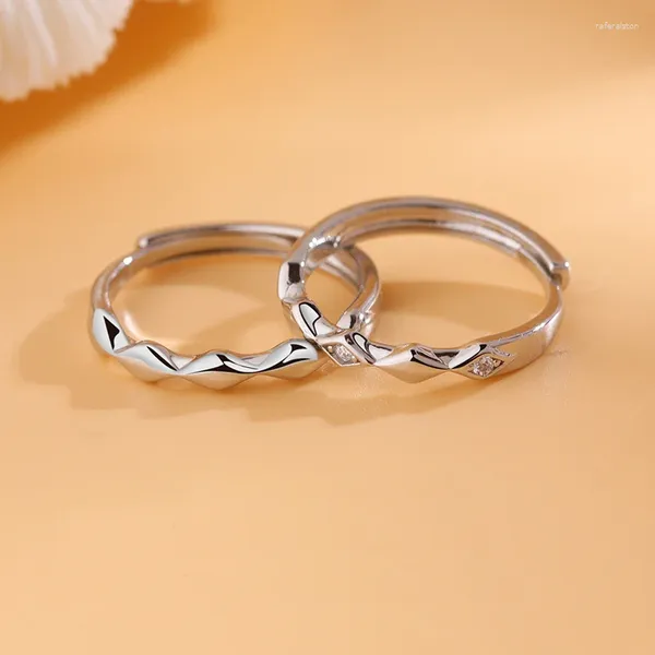 Cluster Ringe Europäischen S925 Sterling Silber CZ Einfache Geometrie Paar Finger Ring Für Frauen Männer Geburtstag Party Hochzeit Geschenk Schmuck