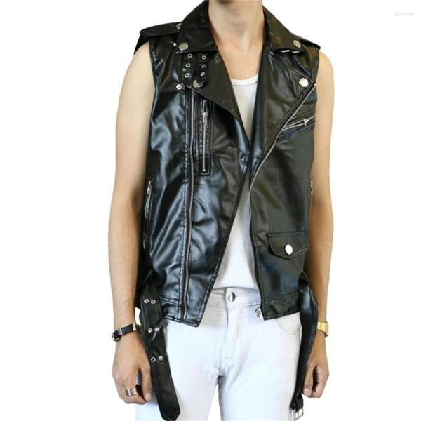 Männer Westen Männlich Leder Weste Gute Qualität Gilet Sommer Ärmellose Pu Motorrad Jacken Weste Männer Slim Fit Größe 2xl