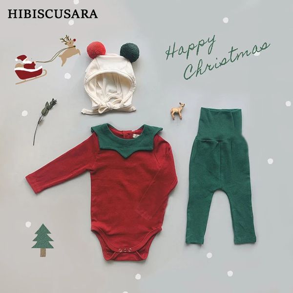 Conjuntos de roupas Ins Estilo Bebê Chic Natal Romper Calças de Cintura Alta Chapéu Nascido Infantil Menina Menino Xmas Outfits 231201