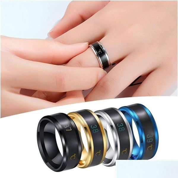 Anéis inteligentes anel mágico para mulheres homem temperatura exibe personalidade titânio aço dedo jóias acessórios tamanho 6-12 gota entregar otkg9