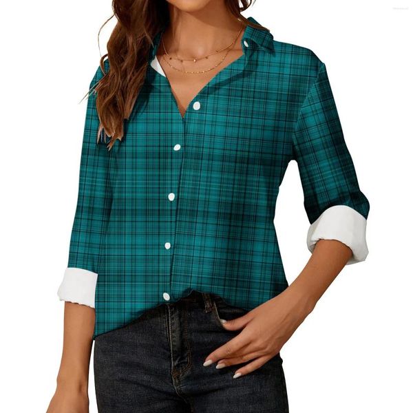 Damenblusen Frühling Herbst Plaid Print Hemdbluse Damenmode V-Ausschnitt Langarmshirts für 2024 Casual Button Top Büro Damen