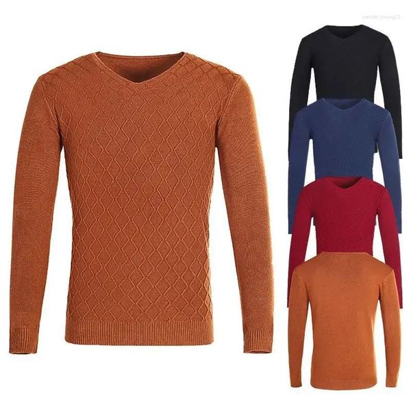 Erkek Sweaters Marka Krop Sweater 2023 Sonbahar/Kış Katı V Yağ Moda Pırlanta Ekose Örgü Üst WMT147