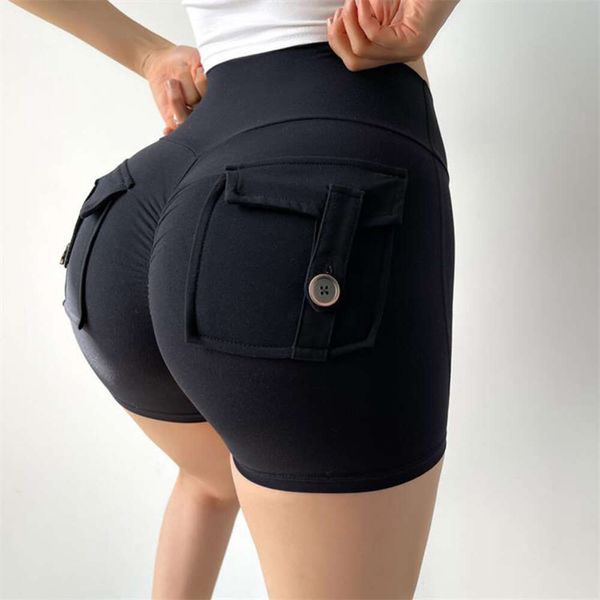 Lu Lu Shorts Align Lemon Yoga Gym mit Taschen an der Taille, Damen, nackte Beine, Gesäß, Fitnessübungen, Liegestütze, hohe Heimtrainer-Shorts, Jogger