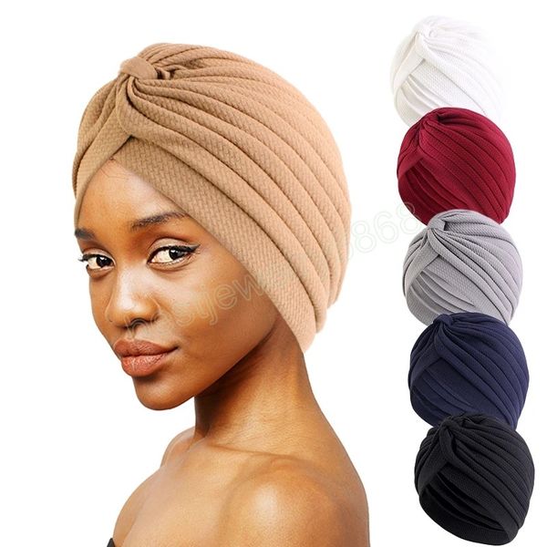 Yeni Kadınlar Çapraz Twist Türban Hat Hindistan Başörtüsü Uyku Gece Kapağı Beanie Bonnet Saç dökülmesi Kemo Kapaklar İslami Sargı Kapları