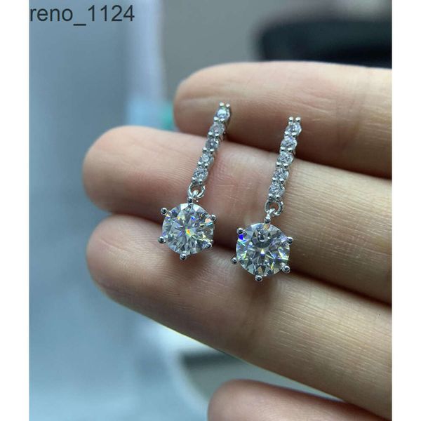 Moissic 1ctx2pcs 6 pinos branco moissanite pingente brincos para mulheres jóias 925 prata esterlina floco de neve brinco presente da menina