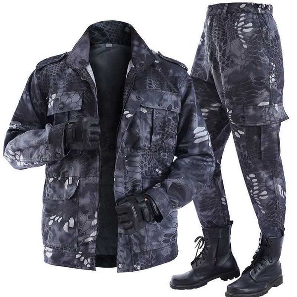 Suéter Masculino De Primavera E Verão Macio E Fino Macacão Esportivo Ao Ar Livre Uniforme Camuflado Masculino Preto Python Padrão Roupas Resistentes Ao DesgasteLF231114L2402