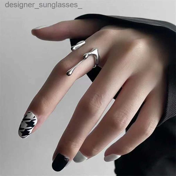 Anéis de banda Punk geométrico irregular líquido lava waterdrop galpão aberto anéis para mulheres vintage prata cor metal anéis personalidade jóias 231222