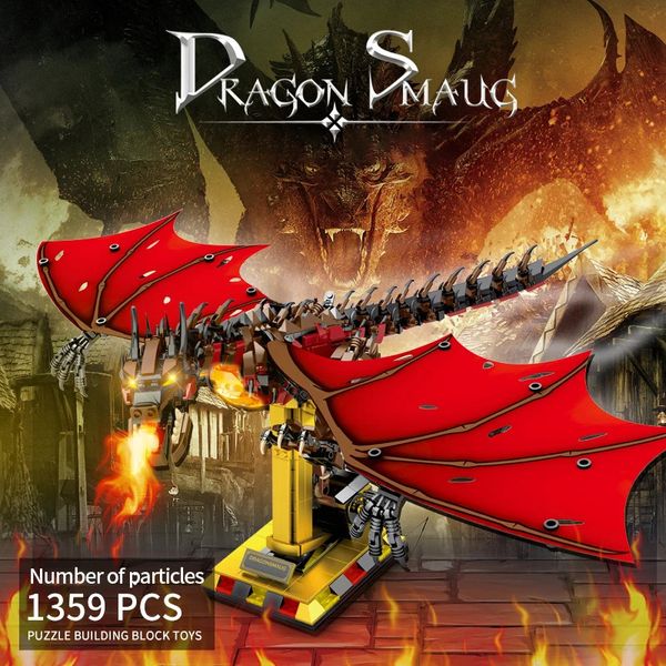 Noel Oyuncak Malzemeleri 1359pcs Ejderha Smaug Yapı Taşları Hayvan Model Ateş Solunum Ejderha Yapı Taşları Tuğla Tuğlalar Çocuklar İçin Oyuncaklar Noel Hediyeleri 231129