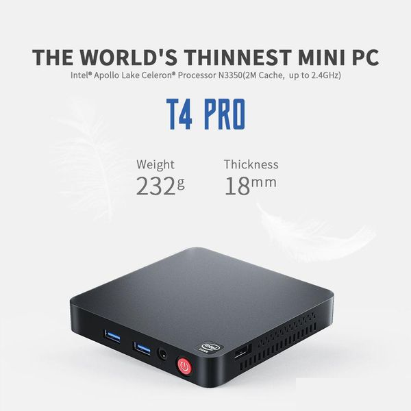 Мини-ПК T4 Pro ПК Intel Apollo Lake Процессор N3350 Windows 10 4K 4 ГБ 64 ГБ Bt4.0 1000M Ac Wi-Fi Компьютер Прямая поставка Компьютеры Netwo Dhjxr