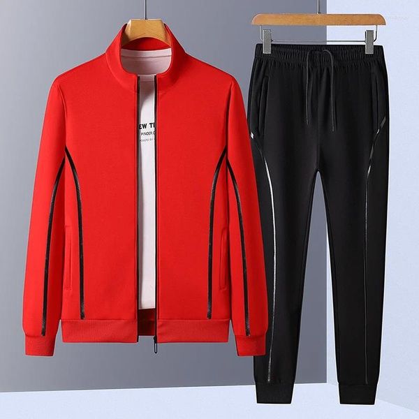 Männer Trainingsanzüge 2023 Frühling Plus Größe Sport Anzug Baseball Kragen Strickjacke Lässige Feste Farbe Nähte Männer Sets Los Hombres conjuntos L-7XL