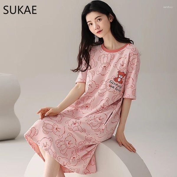 Женская одежда для сна SUKAE, женские длинные ночные рубашки M-3XL, повседневные топы больших размеров, летние летние рубашки с короткими рукавами, ночное белье, модные пижамы