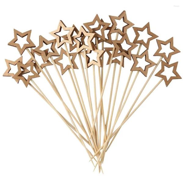 Forks 50pcs estrela de cinco pontas espetos de coquetel de bambu espeto de natal churrasco bebida decoração mistura