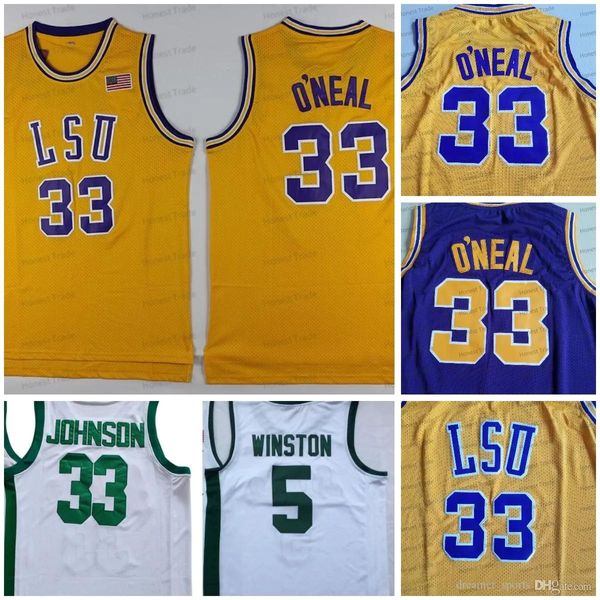 Maglia NCAA College Johnson Winston 5 Michigan LSU Tigers State 33 Shaq Shaquille Neal Bianco Viola Ed Basket Uomo J