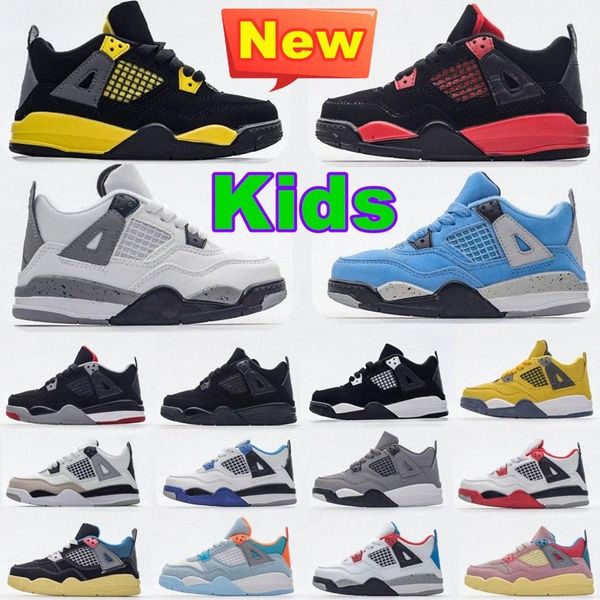 Jumpman 4s Kids Shoes Criança Sapatilhas 4 Bebê Basquete Juventude Vermelho Trovão Universidade Azul Cool Cinza Criado Preto Iluminação de Gato Meninas Meninos Sapato Infantil 6C 4Y 5Y