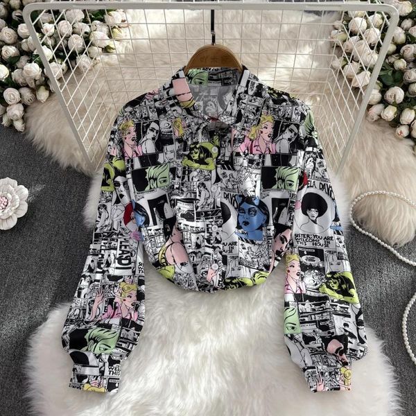 Frauen Blusen Herbst Koreanische Version Der Flut Marke Avatar Cartoon Print Design Sinn Nische Lange-ärmeln Lose Top