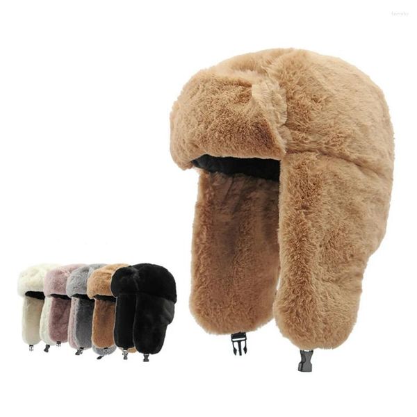 Berets Inverno Mulheres Bomber Chapéus Earflap Caps para Feminino Faux Fur Algodão Poliéster Manter Quente Proteção de Cabeça Cor Sólida LF0040