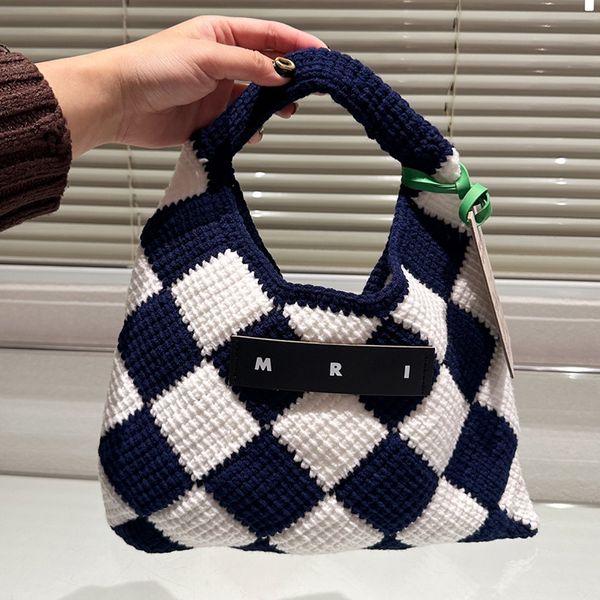 Borsa a tracolla sotto le ascelle in lana lavorata a maglia di design da donna Hobo Italia Marchio di lusso Mar Borse a tracolla con reticolo di diamanti lavorati a maglia Borse a tracolla in tessuto patchwork moda donna