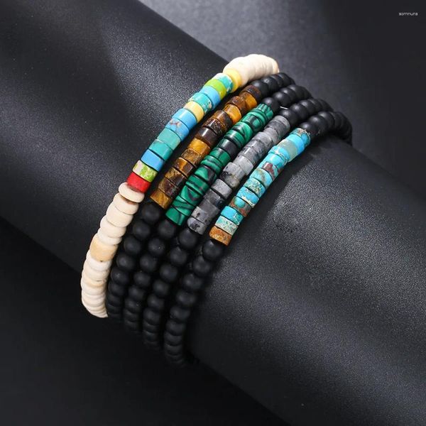 Charme pulseiras hip hop cor misturada pedra natural jóias mulheres goth na moda preto fosco grânulos boêmio casual