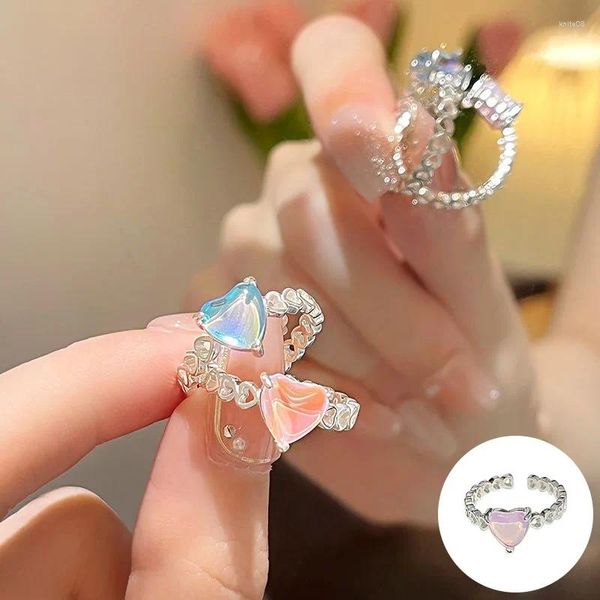 Cluster-Ringe 925 Sterling Silber Opal Liebe Herz Offener Ring für Frauen Mädchen Niedliche aushöhlen Design Schmuck Geburtstagsgeschenk Tropfen