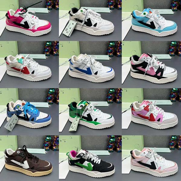 OFF Fashion Designer Double Arrow calçados esportivos para casais New Mid Top Sponge Sneake sola de borracha couro superior feminino baixo top sapatos casuais sapatos de skate