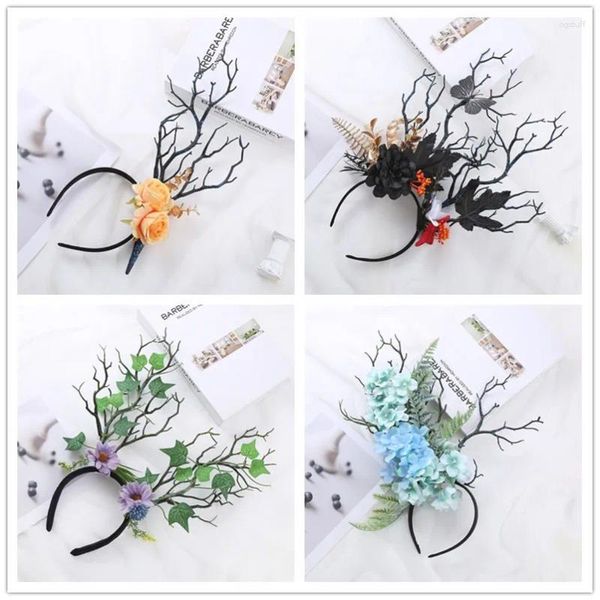 Haarspangen, simulierte Blume, schwarzer Zweig, Hirschhorn, Stirnband, Urlaub, Party-Dekoration