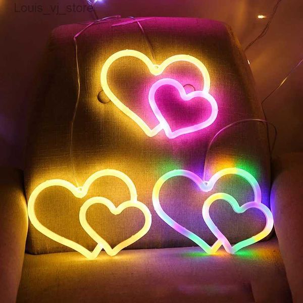 LED-Neonschild, LED-Neonlicht, Herz-Liebesform, Nachtlicht, USB-batteriebetrieben, doppelte Liebe, Schlafzimmer-Dekoration, hängendes Nachtlicht, Zuhause, festliche Dekoration, YQ231201