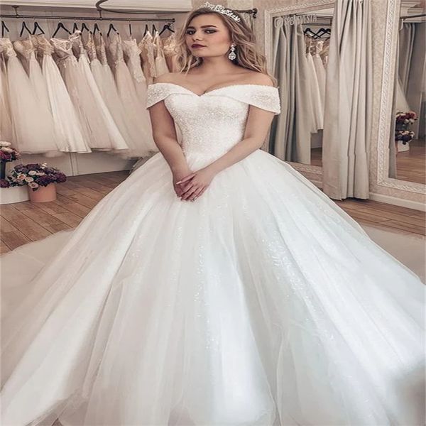 Princesa fora dos ombros vestido de casamento 2024 elegante vestido de baile estilo country coreano jardim vestido de noiva 2024 lantejoulas bling rendas até espartilho boho vestido de noiva civil novias