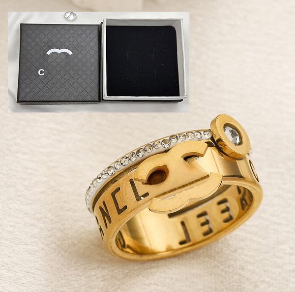 Marke Verpackung Luxus Schmuck Designer Ringe Frauen Liebe Charms Hochzeit Liefert 18K Gold Überzogene Edelstahl Ring Feine Finger ring