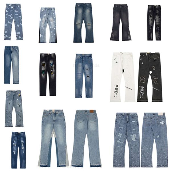 Jeans masculinos novos homens designer de alta qualidade tinta graffiti micro flared splash-ink legal luxo denim galerias