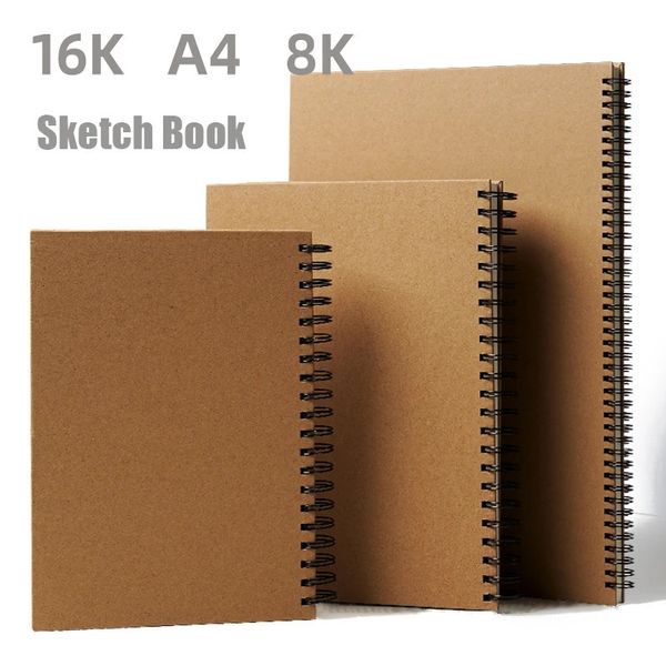 Blocos de notas 160gsm Kraft Capa Espiral Encadernação em branco Esboço Livro Desenho Pintura Esboço Notebook 231201