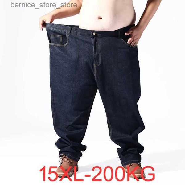 Calças masculinas tamanho grande jeans 200kg plus size 10xl 13xl 14xl 15xl outono e inverno calças grandes estiramento reto 50 54 56 58 jeans pretos q231201
