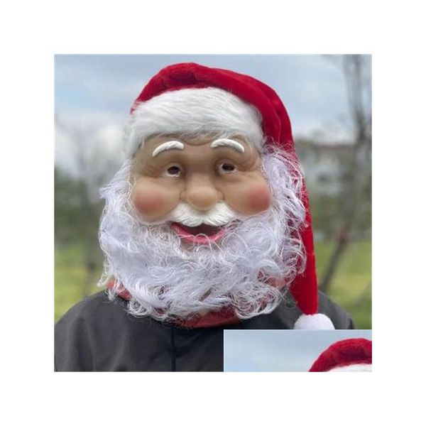 Parti Maskeleri Mutlu Noeller Noel Baba Lateks Maskesi Açık Süslü Sevimli Kostüm Maskeli Yapma Sakı Giydirme Noel GC2358 Bırak Deliv Dhg7o