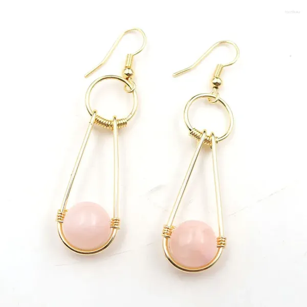 Brincos pendurados fysl luz amarelo ouro cor fio envoltório rosa rosa quartzo contas redondas gota para mulheres citrinos jóias de cristal