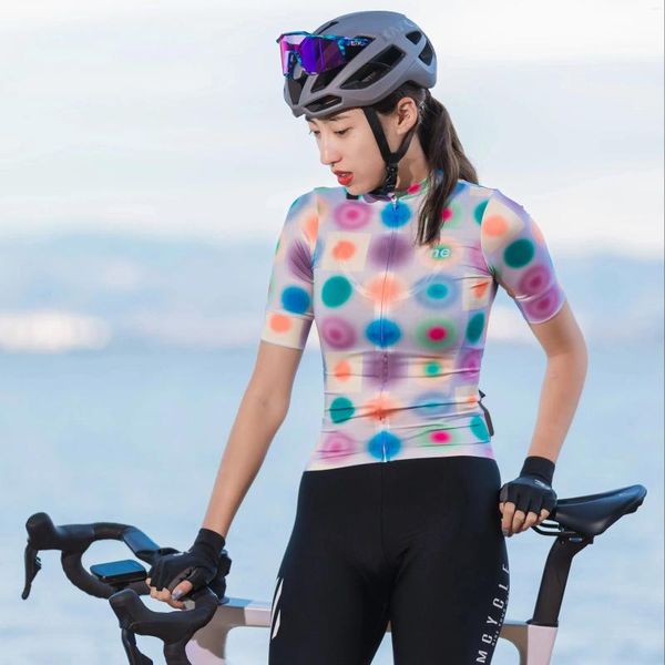 Jaquetas de corrida mcycle verão colorido ponto rápido seco umidade-wicking corrida corte mulheres pro camisa de ciclismo