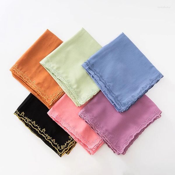 Schals Chiffon Stickerei Rand Blumendesign Frauen weicher langer Schal Mode Malaysia Muslim Plain Hijab